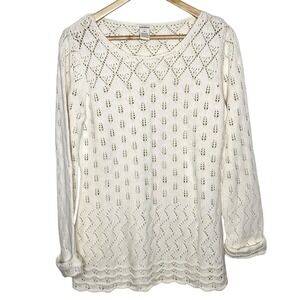 Sundance Pointelle Knit Sweater Ivory Cream Womens Size M Boho Cottagecore